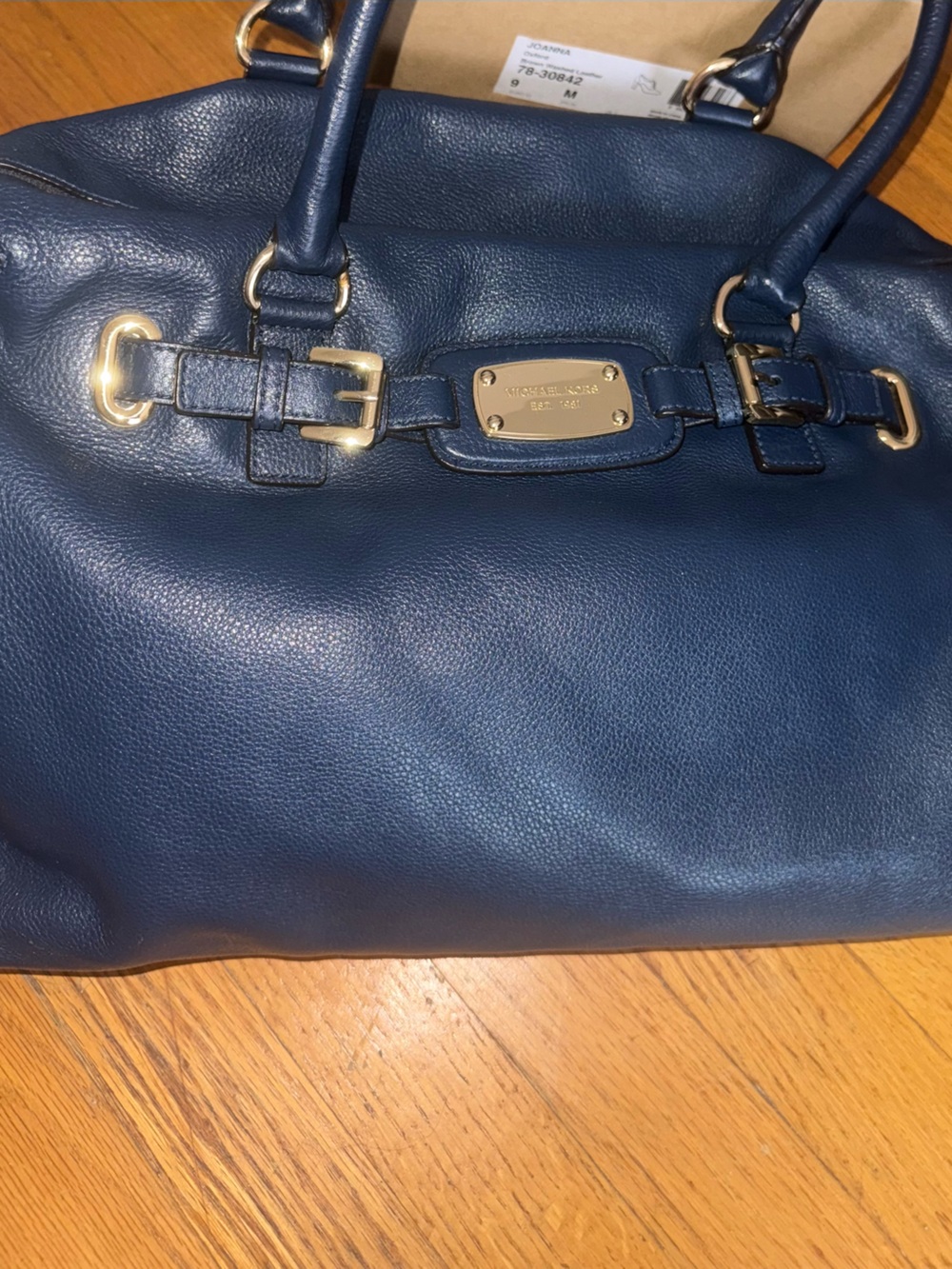 Michael Kors Navy Leather Shoulder Bag with Gold-Tone Hardware